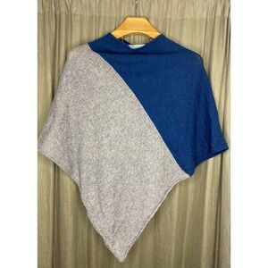 Celeste Women's Wool Cashmere Blend Asymmetrical Poncho Blue Grey One Size